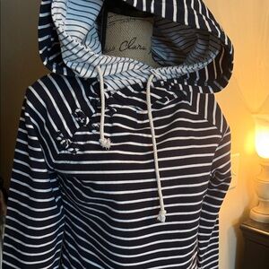 AMPERSAND AVE Navy and White Striped double hoodie